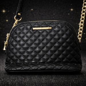 Steve Madden Black Quilted Crossbody Bag with Gold Chain